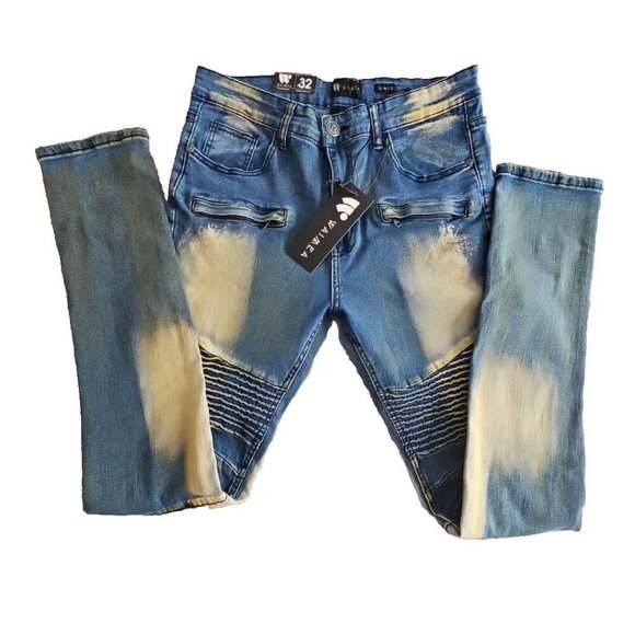 Waimea Jeans Men's Size W32 L32 Slim Fit Light Blue Moto Biker Y2K Style M4249DF - Picture 2 of 16